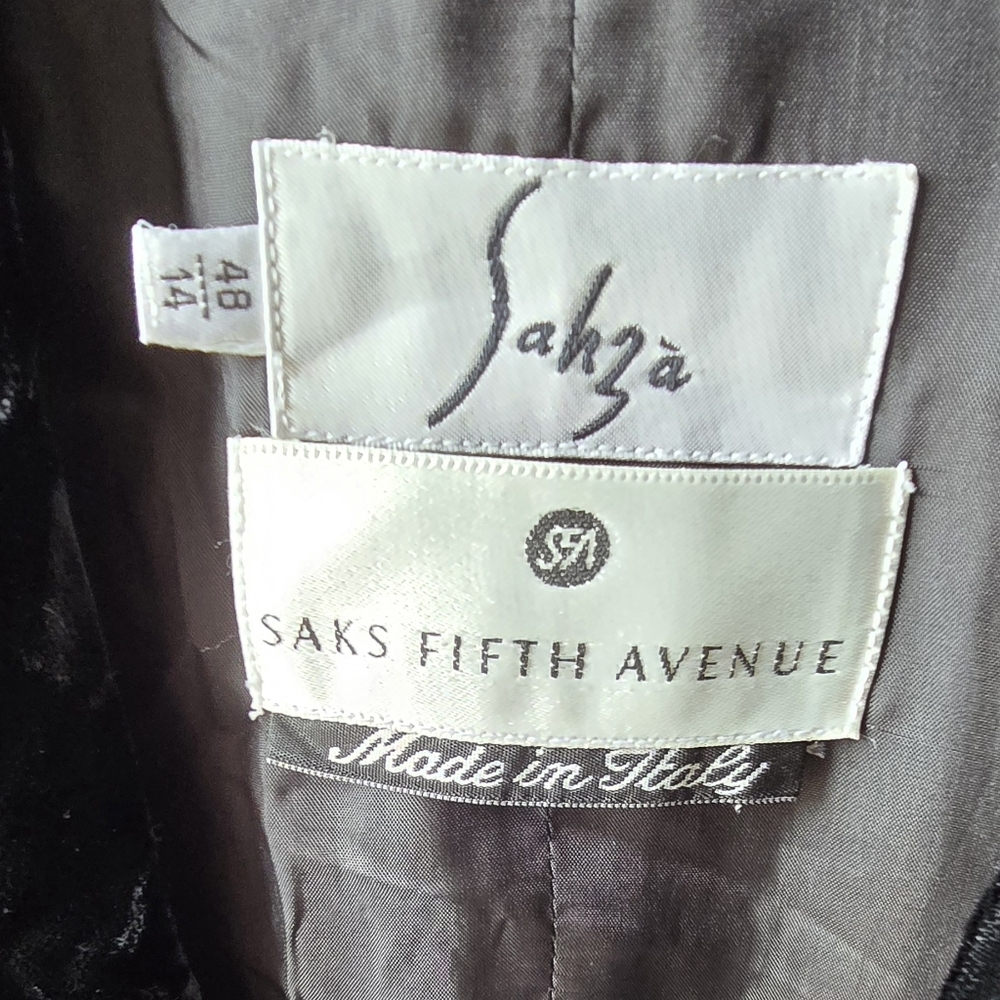 Sahza By Saks Fifth Avenue Black Tuxedo Vest Velvet Lapel Black 14 Made In Italy - Picture 7 of 12
